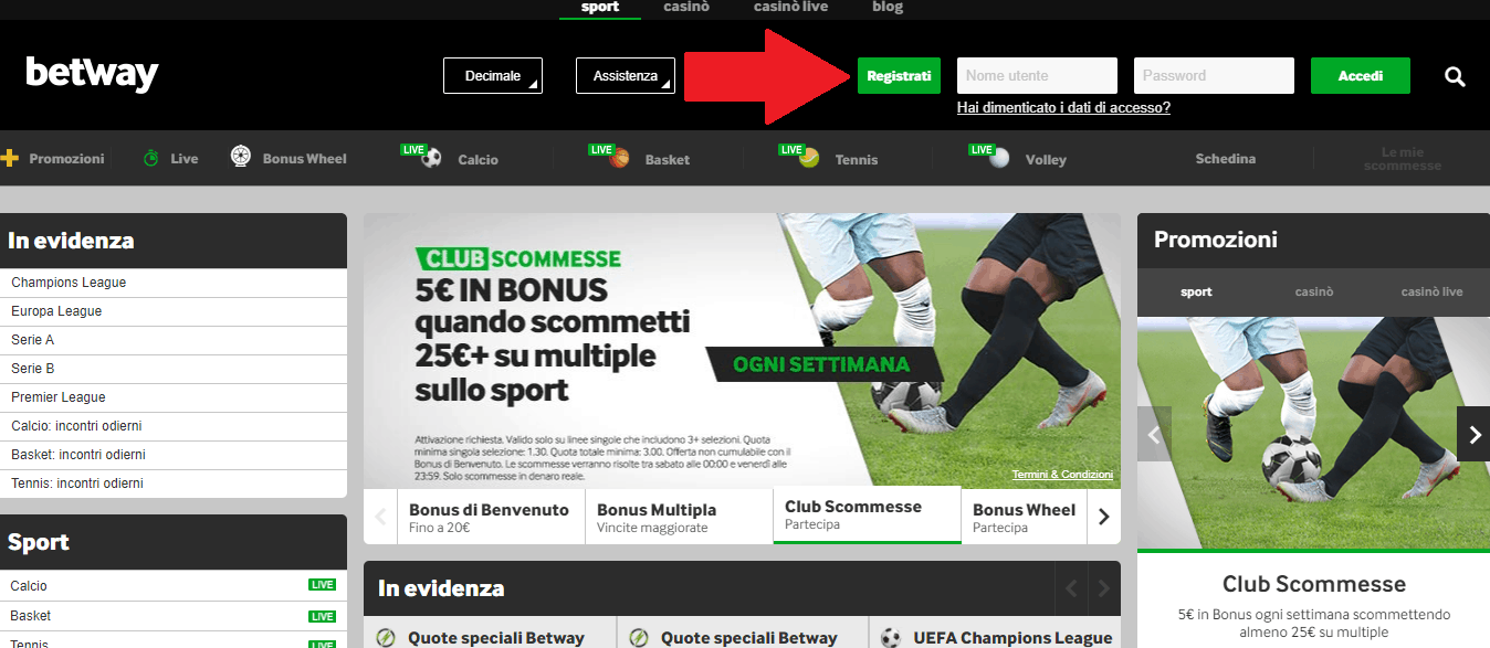 Registrati su betway per avere tantissimi bonus Betway Registrazione