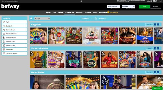 elenco giochi live dal vivo casinò Betway elenco giochi live dal vivo casinò Betway