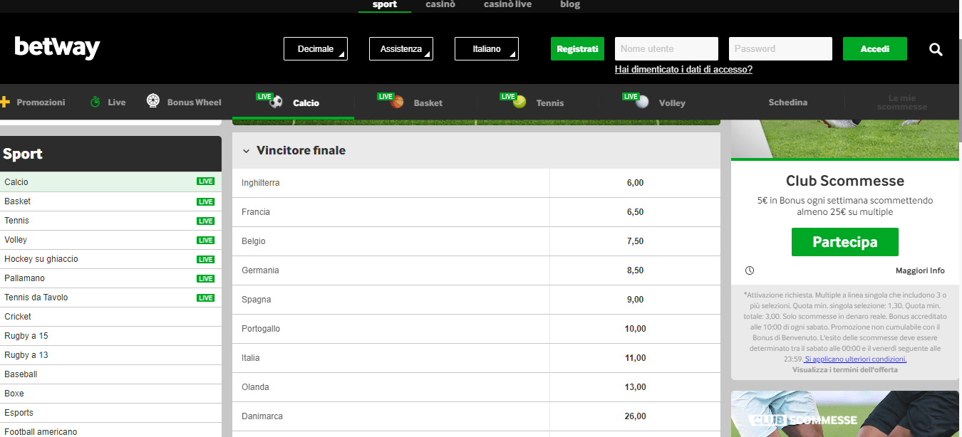 conto gioco betway betway conto gioco