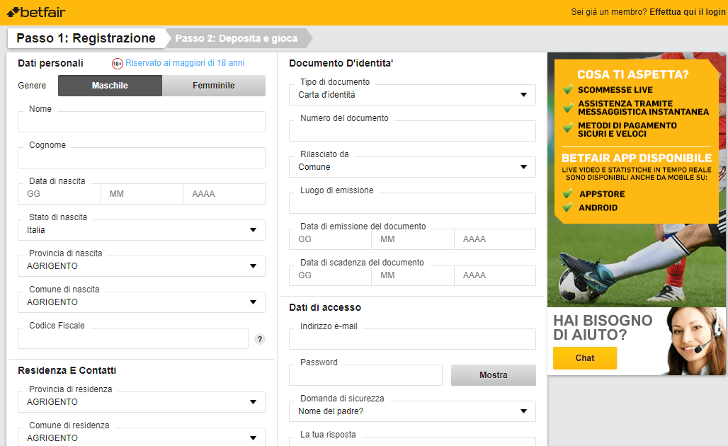 registrazione betfair