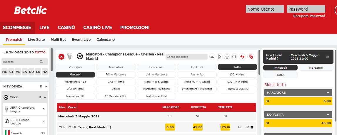 Betclic palinsesto quota marcatore Betclic palinsesto quota marcatore